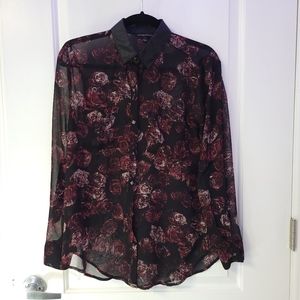 Rock & Republic sheer black rose blouse (small)